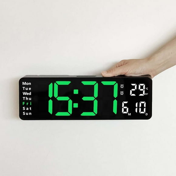 Meitianfacai Horloge Numérique Grand Format de 13 Pouces avec Température, Date, DST Automatique, Veilleuse, Gradateur de Luminosité Automatique