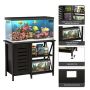 Herture Fish Tank Stand with Cabinet, 40-50 Gallon Aquarium Stand, Heavy Duty Metal, Turtle Tank, Reptile Terrarium 850LBS Capacity ,Black