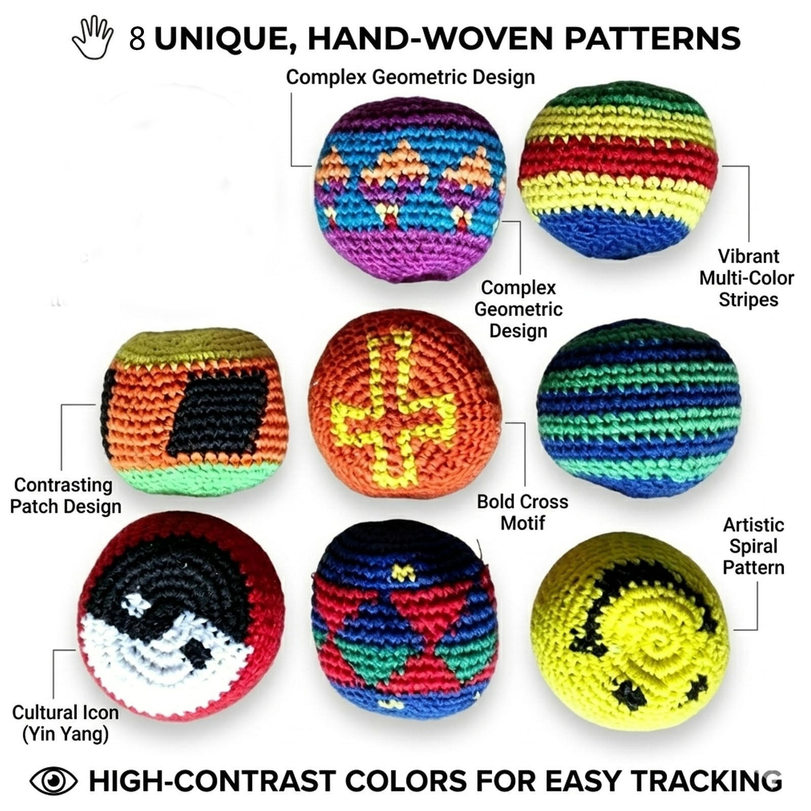 Beach Knitted Sports Sandbag 8-Pack Outdoor Toss Game Toy for All Ages Coordination Training(Multicolor)