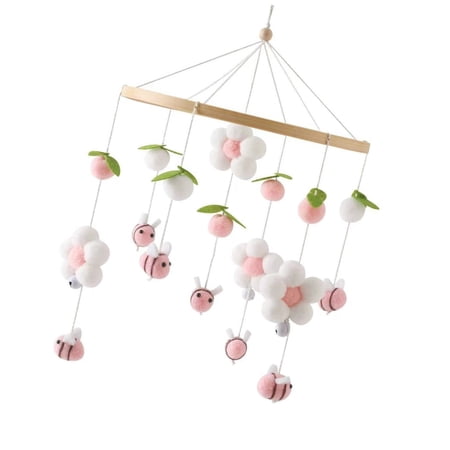 Baby Nursery Crib Mobile with Flower Design Lovely Dolls Ceiling Decoration, Pink