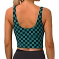 thumbnail image 3 of Haiem Black And Teal Checkerboard Pattern Womens Sports Bra - U Neck Padded Low Impact Yoga Bra Workout Crop Top Gym Moisture-Wicking Workout Vest -, 3 of 9