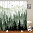 thumbnail image 2 of Green Misty Forest Shower Curtain Set Ombre Sage Green White Waterproof Fabric Nature Tree Mountain Woodland Decorative Fabric Bathroom Bath Curtain Decor (72'''' × 72'''', Green), 2 of 5