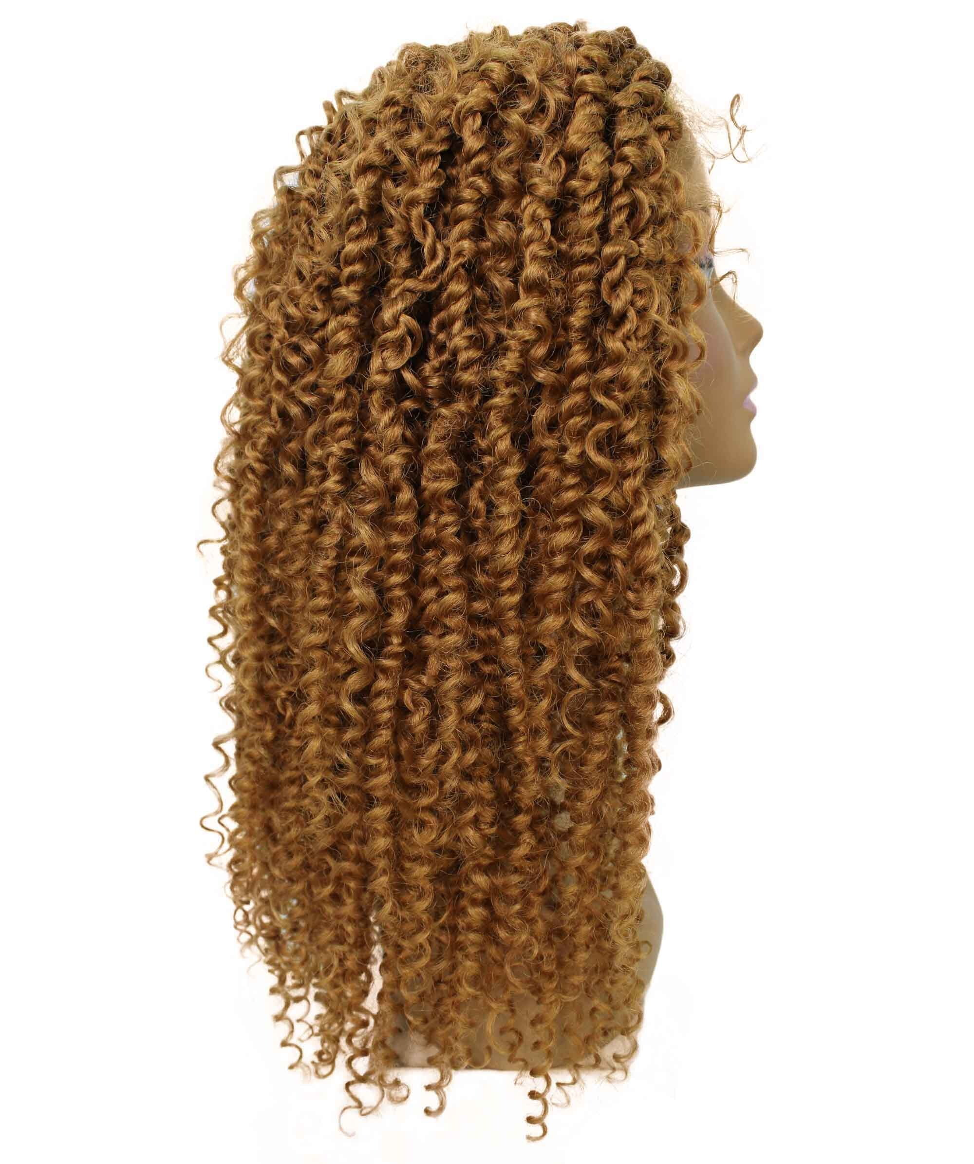 LUXLUXE Tierra Curly 19 in Long 4x4 Hand Tied Lace Braid Braided Wig, Beauty Heat Resistant Fiber, Golden Blonde Color