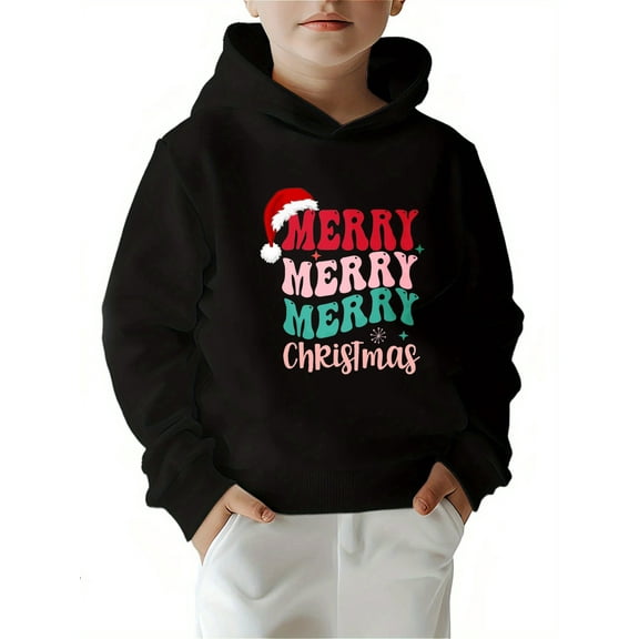 MAWOTEA Colorful Merry Christmas Iron-on Graphic Print Pullover Hoodie,50% Cotton & 50% Polyester Blend 260 gsm, Machine Washable for Casual Attire, Fall/Winter, Ideal Gif