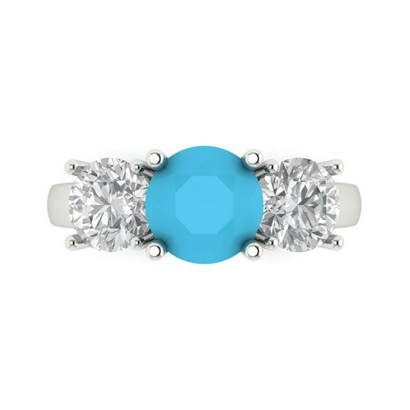 Three-Stone Engagement Ring for Women - 2.5ct Simulated Turquoise in 18K White Gold Promise Ring