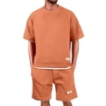 thumbnail image 3 of Homeyce Tracksuit for Men 2 Piece Set Casual Short Sleeve Crew Neck Polo Shirt and Waffle Knit Shorts Set with Pockets Vacation Summer Sweat Set,Orange XL, 3 of 4