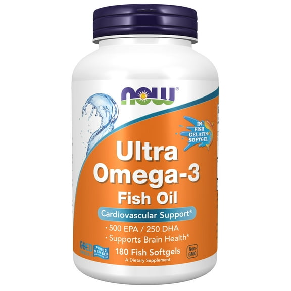 NOW Supplements, Ultra Omega-3, 500 EPA and 250 DHA, Cardiovascular Support, 180-Fish Gelatin Softgels
