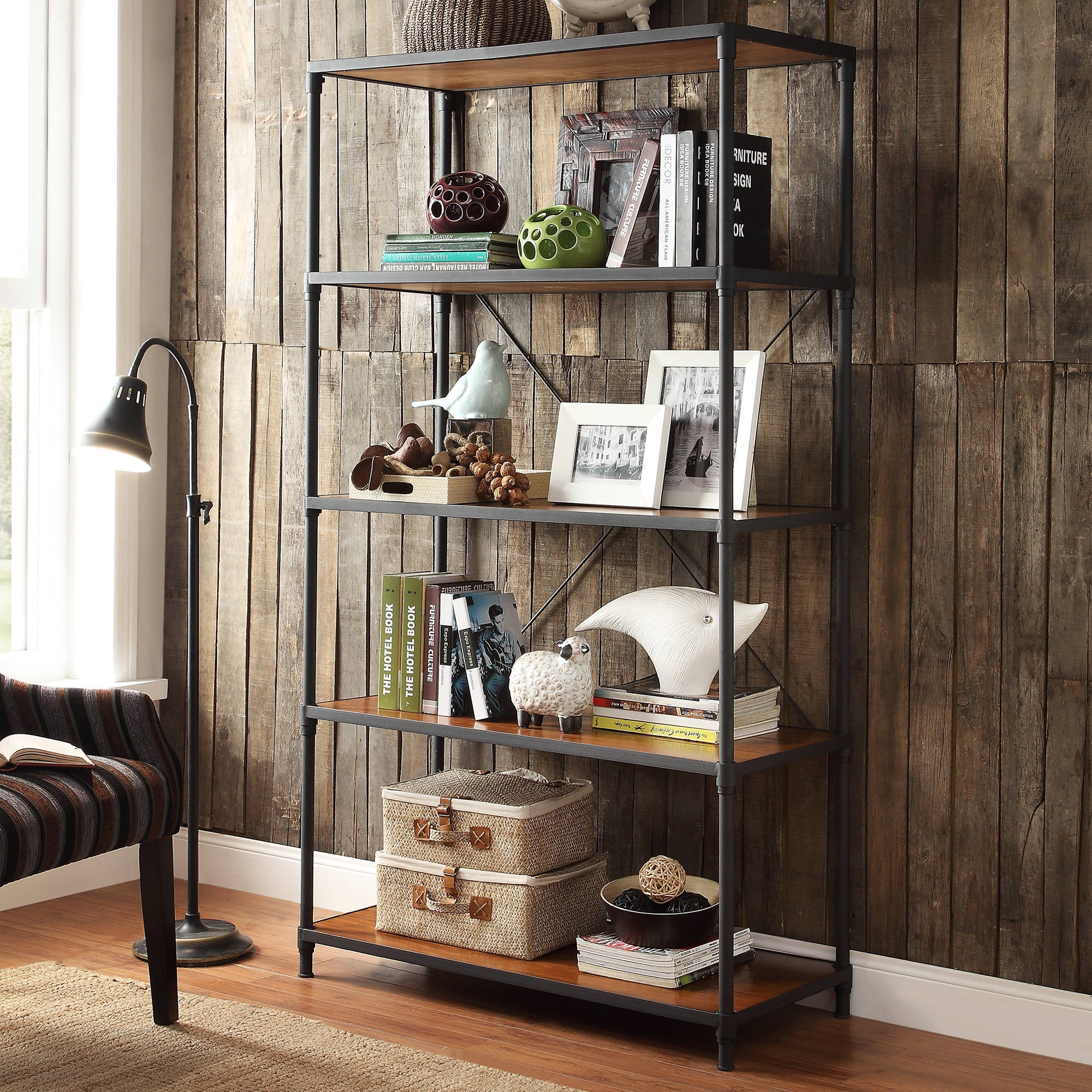 Weston Home Wood And Metal Large Bookcase Com