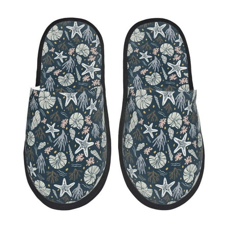 Balery Sea Shells 1 Slient Indoor Furry Fleece Comfort House Shoes Soft Non-Slip Home Shoes Cotton slippers House Slippers-- Large
