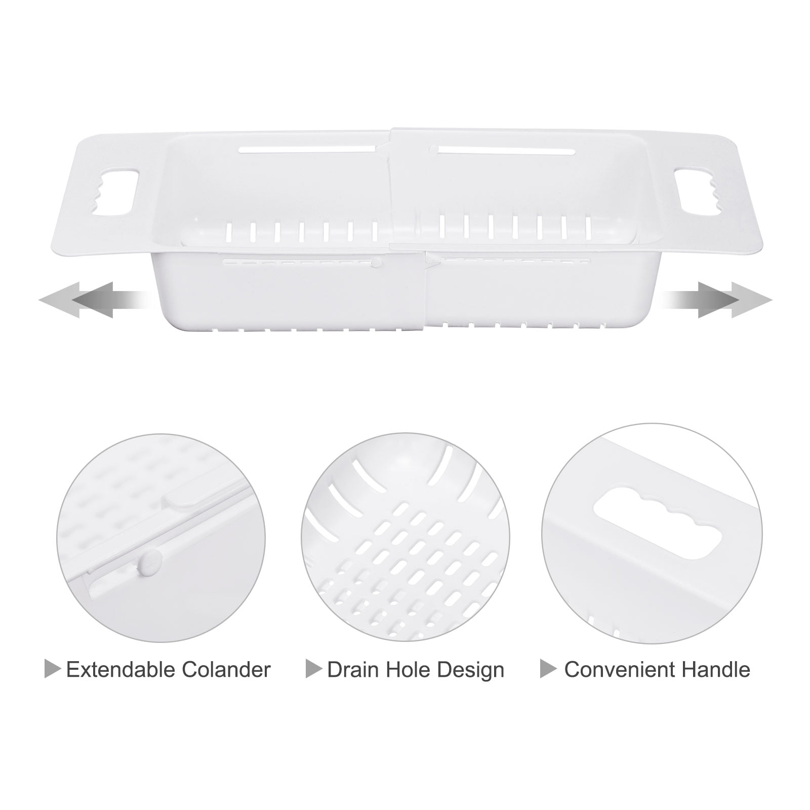 Unique Bargains Extendable Over the Sink Fruit Food Strainer Colanders Plastic Basket 1 Pc White