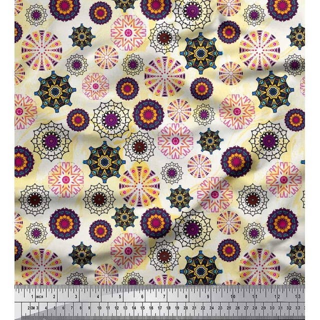 Soimoi polyester Crepe Fabric Mandala Kaleidoscope Printed Fabric 1 Yard 52 Inch Wide