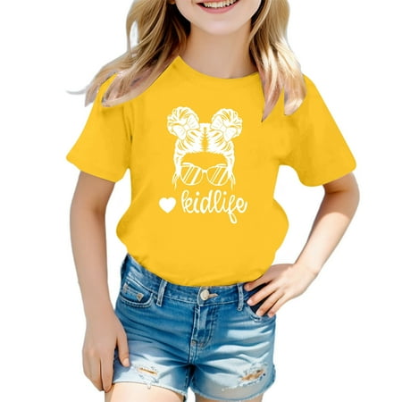 

MQLKF Kids Girls Cute Graphic Print Round Neck Short Sleeve Tee Summer Casual T Shirt Beautiful Comfortable Girls Tee