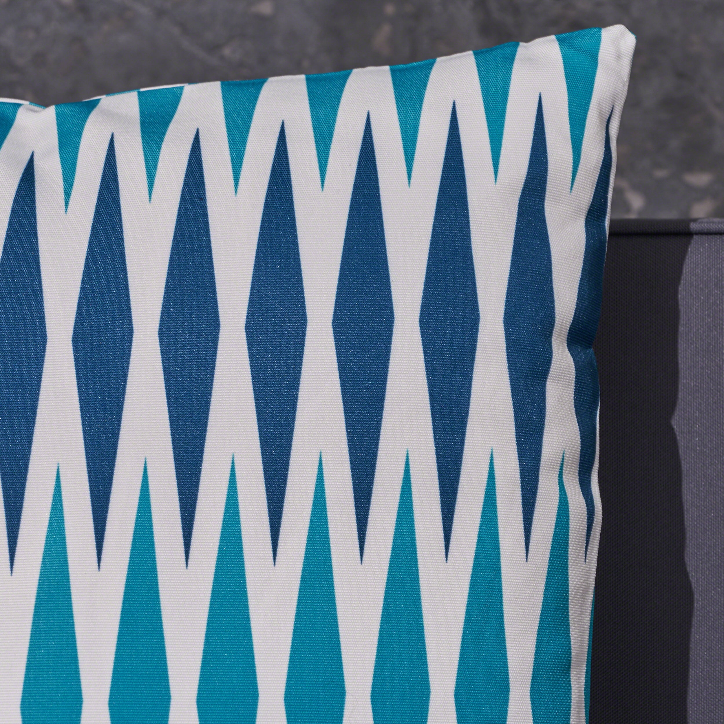 Amelia Outdoor Geometric 17.75 Water Resistant Fabric Square Cushion,  Cream, Dark Teal, Turquoise, Light Blue 