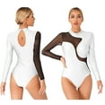 thumbnail image 2 of Aislor Women's Rhinestone Figure Skating Costume Sheer Mesh Long Sleeve Ballet Dance Gymnastics Leotard White XXL, 2 of 7