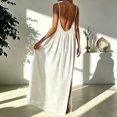 thumbnail image 6 of Bysome Women Dresses Solid Color Sleeveless Round Neck Slit Dress Summer Breathable Women Dress Size M White, 6 of 7