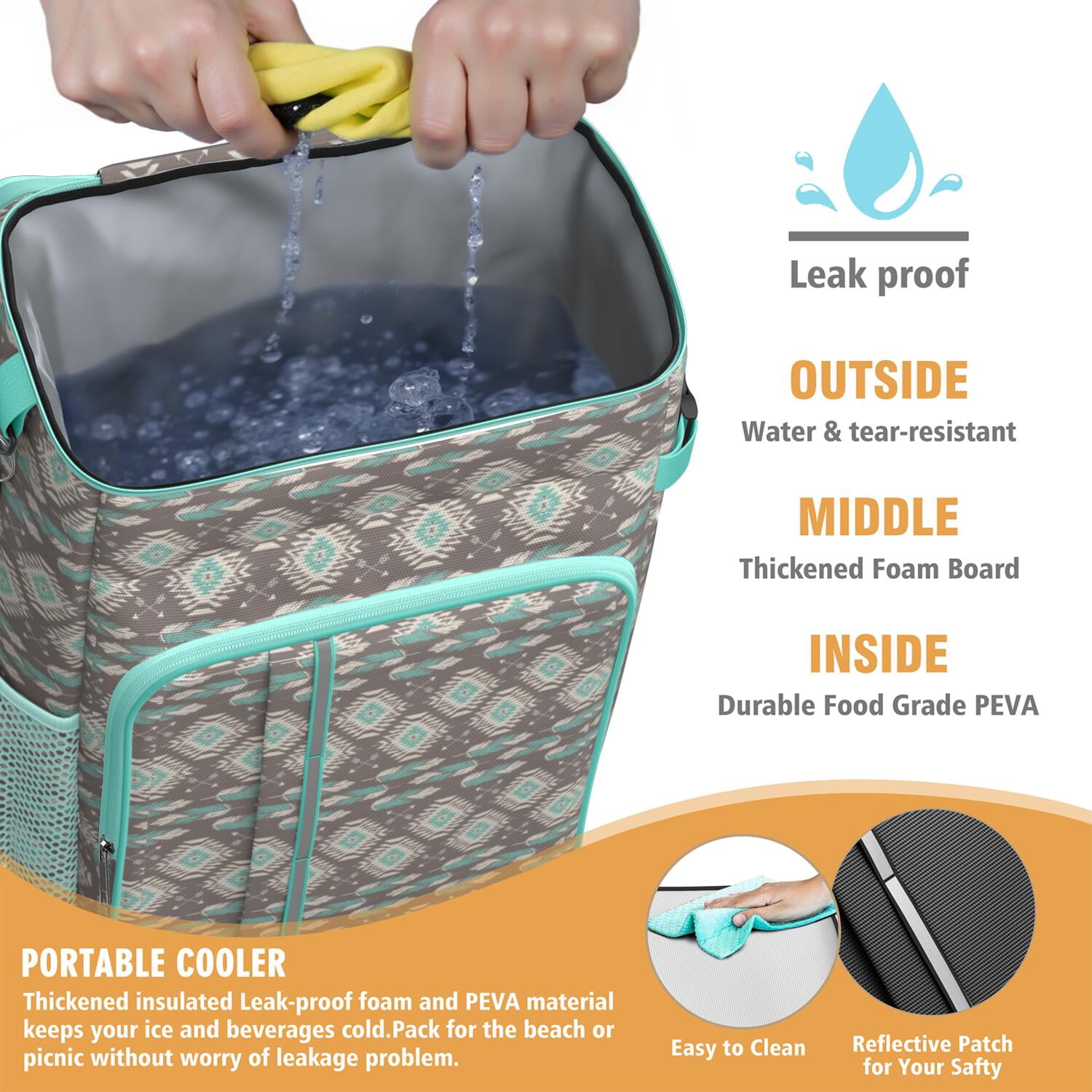 Travel Cooler Bag - Boho Bohemia Pioneer Flower Geometric Line Art Camping Beer Cooler Backpack with Bottle Opener- Waterproof Insulated Picnic Backpacks - Cooler Bag for Beach