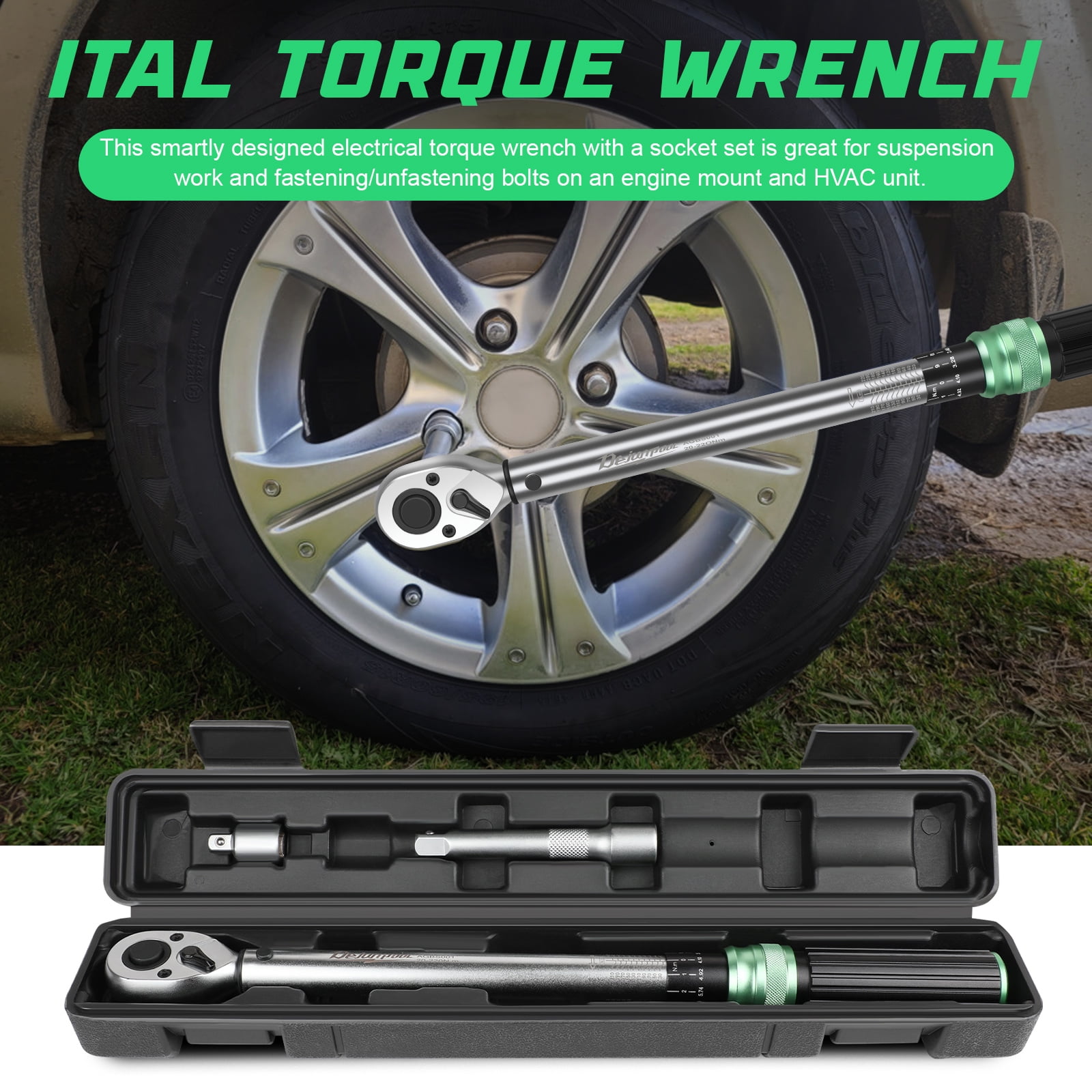 Torque Wrench 1/2 inch 20-220NM with 3/8 inch Adapter, 1/2 125mm Adapter