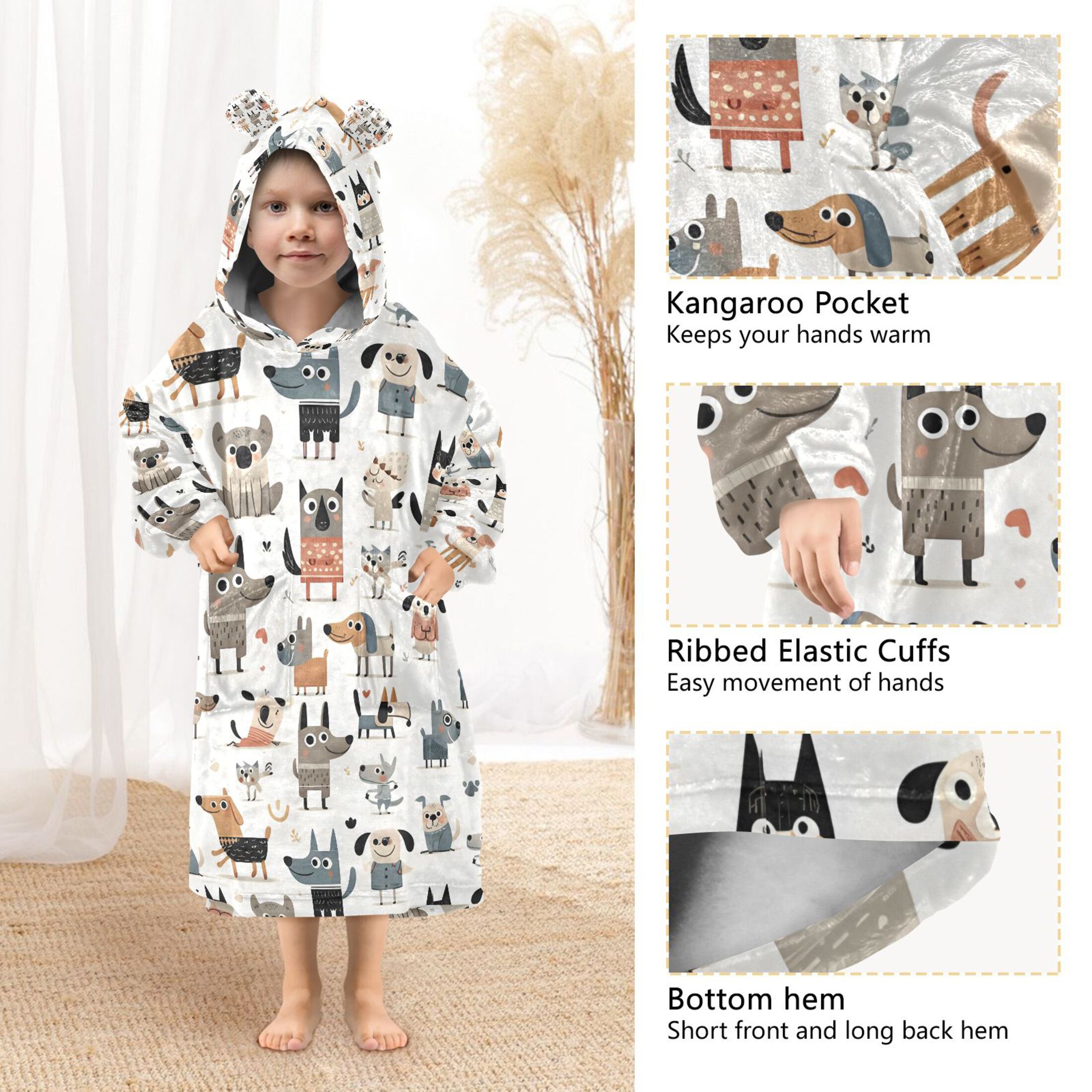 joogoo Blanket Hoodie for Cartoon Doodle Dogs Oversize Sweatshirt 3-14 YR L