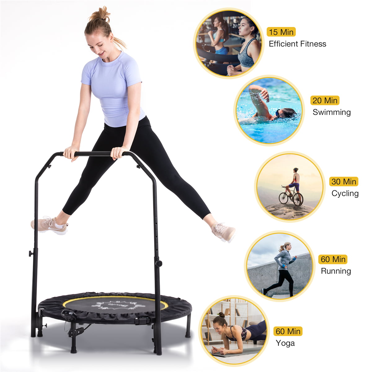 Giantex Folding Mini Trampoline, Portable Recreational Fitness Trampoline  for Adults, Kids, Max Load 330lbs, Foldable Indoor Exercise Rebounder