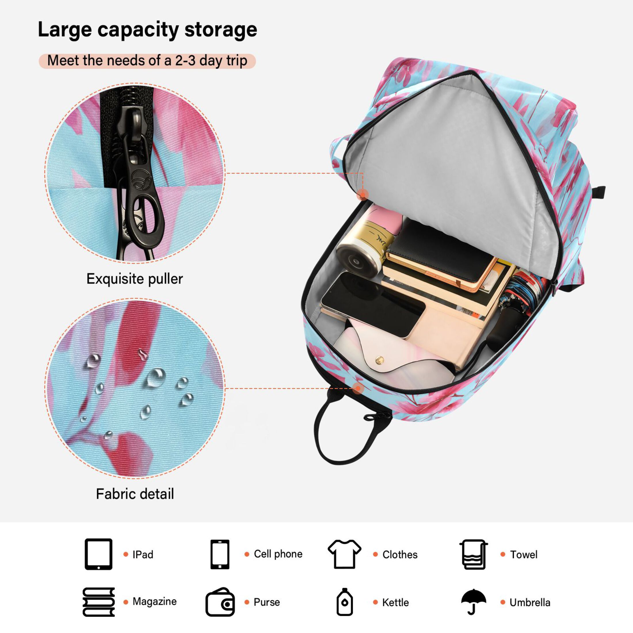 2 Racquet Holder Tennis Backpack Tennis Racket Covers Gym Bags Cute Pink Delicate Flowers