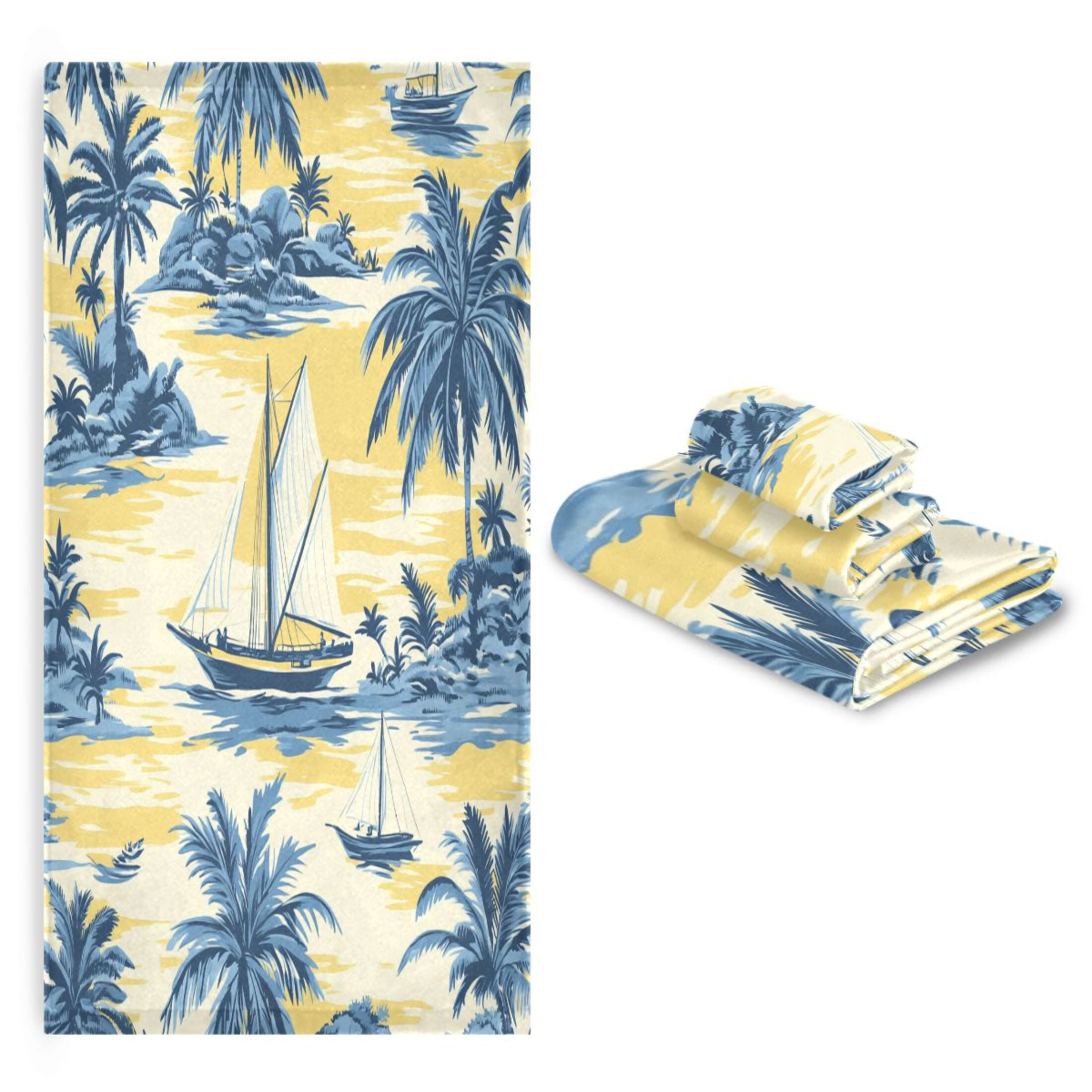 BZSMCE 3piece Bath Towel Sets Hand Bath Towels Fashion Nautical Bliss in Blue and Yellow Printed Towel Sets