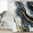 thumbnail image 5 of Abstract Art Marble Texture Shower Curtain, 72" x 72", Black Gold Gradient Modern Art Waterproof Bathroom Curtain Washable Shower Curtain Set with 12 Hooks, 5 of 6