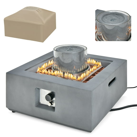 Costway 28'' Patio Fountain Fire Pit Table 50,000 BTU Square Propane Fire Pit withPVC Cover