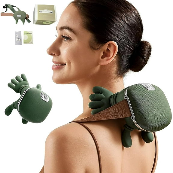 Real Touch Heat Massager, Bionic 4D Kneading Neck and Back Massager with Heat, 3D Shiatsu Shoulder Massager with Dual Heating Zones, Portable Cordless Design