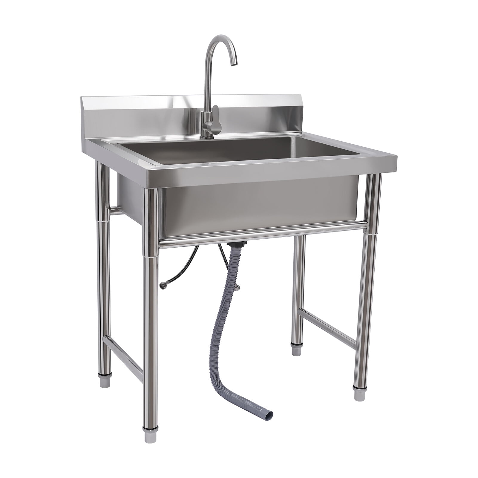 Modern Free-standing Silver Commercial Utility Prep Sink Stainless Steel 1 Compartment w/Basins Backsplash