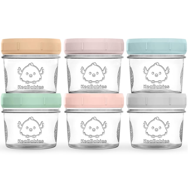 Recipientes de vidrio para comida de bebé KeaBabies 4oz paquete de 6, a prueba de fugas