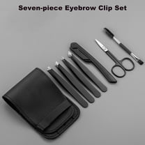 DUAIU 7 PCS Professional Tweezers Set - Stainless Steel Precision Tweezer Kit for Eyebrows, Facial Hair, Ingrown Hair & Splinter Removal with Travel Case (Black)