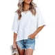 thumbnail image 5 of Camiseta informal de Color puro para mujer, Top de verano con cuello redondo, mangas 3/4 acampanadas, holgadas, 5 of 6