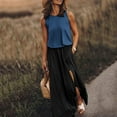 thumbnail image 2 of UPPADA Robe Sans Manches à Col Ras du Cou pour Femme, Fendue, Fluide, Robe Formelle, Décontractée, Bohème, d'Été, Robe de Cocktail, de Soirée, de Bal, Longue, avec Poches, Bleu Marine, 2TG, 2 of 5