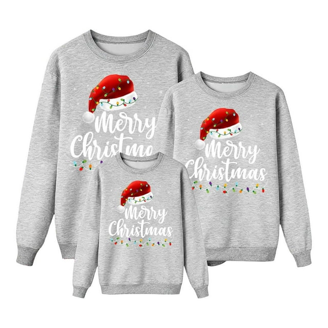 RXMEKW Chandail de Noël à Capuche pour Femmes Manches Longues Col Rond Haut Imprimé avec Ensemble Familial Assorti pour Hommes et Enfants