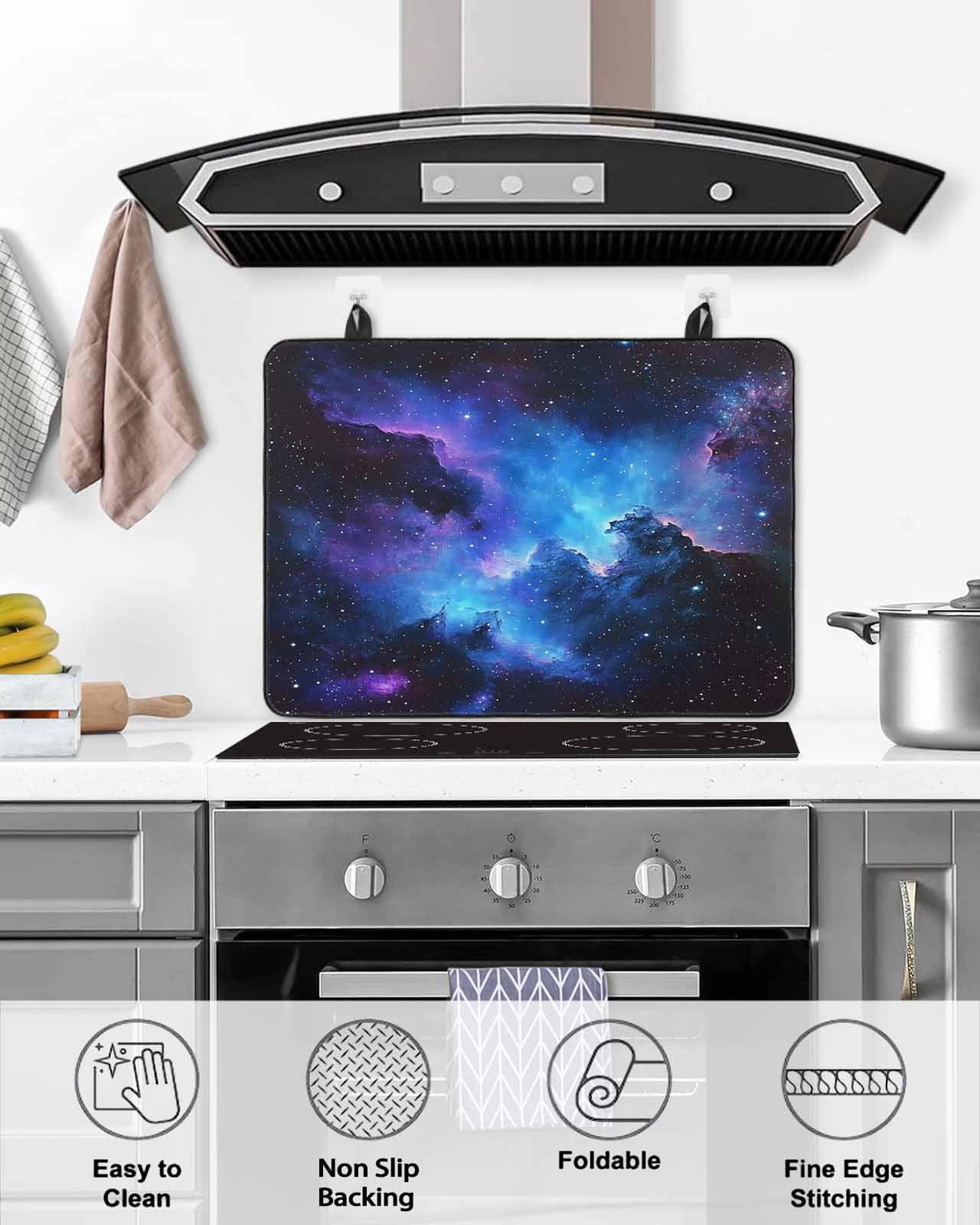 nqOlkjepod Large Induction Cooktop Protector Mat 24"x21", Blue Purple Sky Stove Top Covers for Electric Stove, Modern Abstract Night Stars Decorative Stove Burner Cover Mats, Glass Top Stove Cover