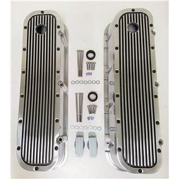 Big Block Chevy Black & Polished Aluminum Tall Finned Retro Valve Covers 454 BBC