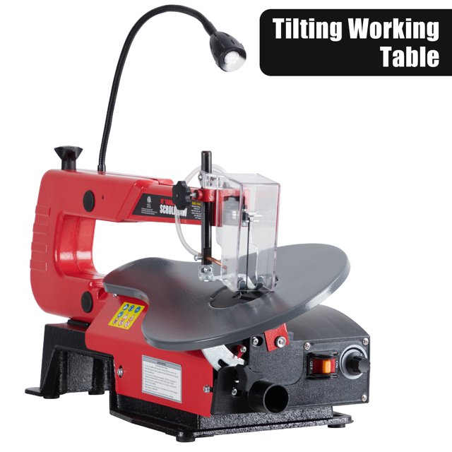 16 inch Scroll Saw Variable Speed 400-1600 SPM with Tilting Table, LED Work Light Dust Port for Precision Woodworking Crafts, Red+Black, With/Without Light