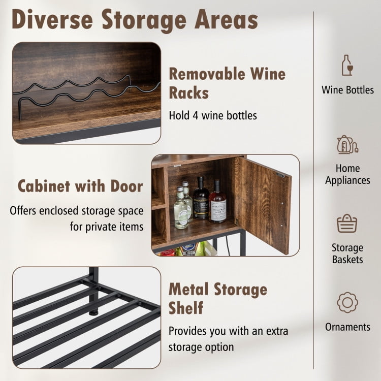 Finihen Storage Cabinet, Buffet Sideboard, Buffet Sideboard Coffee Bar Cabinet with Power Outlets and USB Ports, for Dining Room, Kitchen, Living Room, Rustic Brown