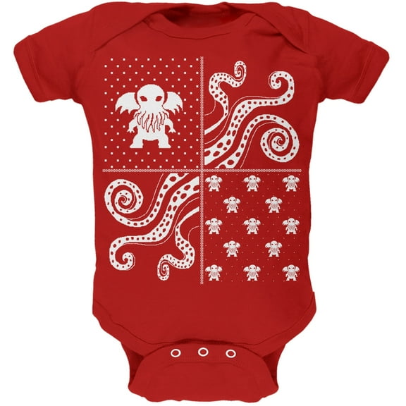 Cthulhu Lovecraft Ugly Christmas Sweater Red Soft Baby One Piece - 0-3 months