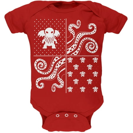 

Cthulhu Lovecraft Ugly Christmas Sweater Red Soft Baby One Piece - 3-6 months
