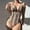 Coffee, variant on QUNYINEY Striped One Piece Swimsuit Women Tummy Control Monokini Bathing Suits Cutout V Neck Knit Swimwear