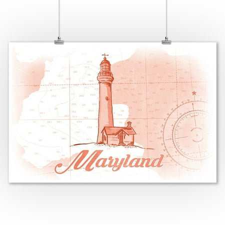 Maryland Lighthouses - Maryland - Lighthouse - Coral - Coastal Icon - Lantern Press Artwork (9x12 Art Print, Wall Decor Travel Poster)