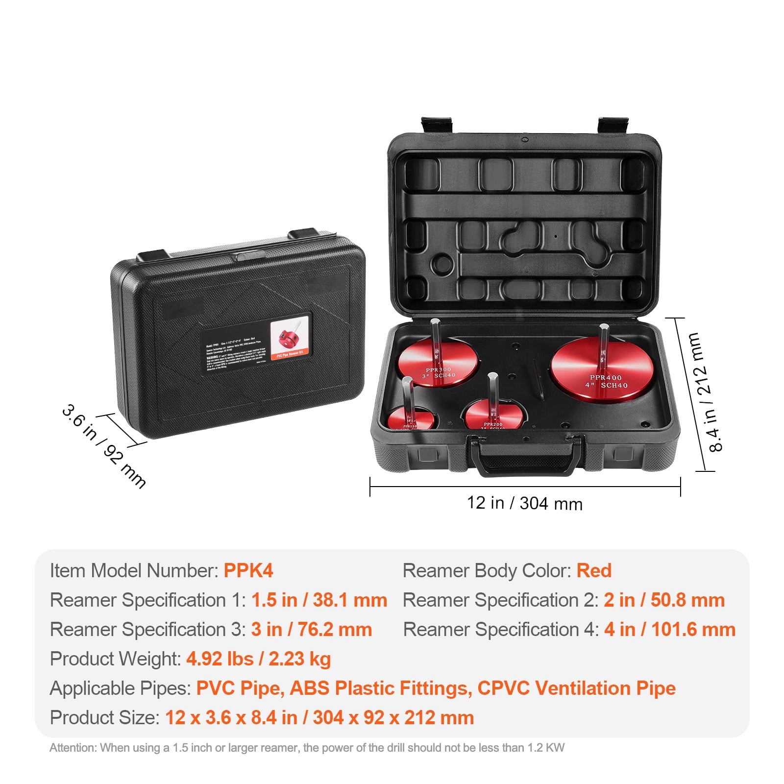 KFFKFF PVC Pipe Adjustment Set, Composed of Aluminum Alloy, Plumbing Adjustment Tools for PVC Pipe Fittings, PVC Socket Enhancer for SCH 40 ABS, PVC Pipes, Includes Sizes of 3/2", 2", 3", 4"
