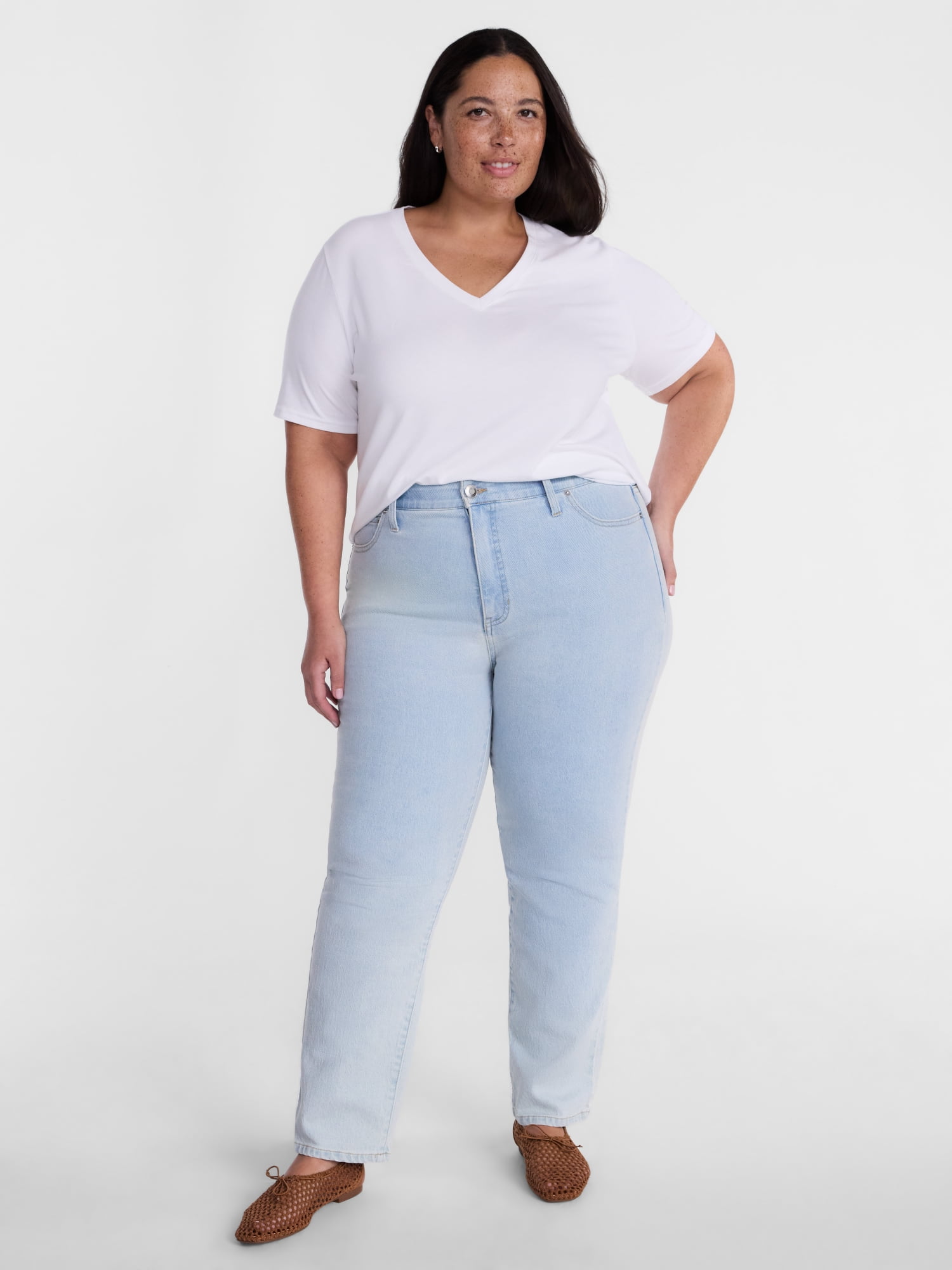 Terra & Sky Women's Plus High Rise Straight Leg Jeans, 29" Inseam, Sizes 16W-26W