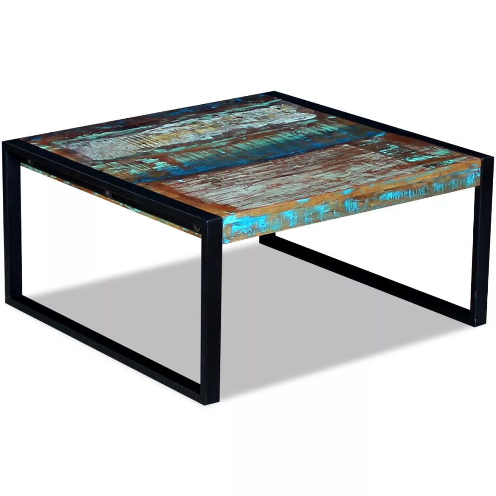 Solid Reclaimed Wood Coffee Couch, Side Tea Table Multicolor Steel Frame