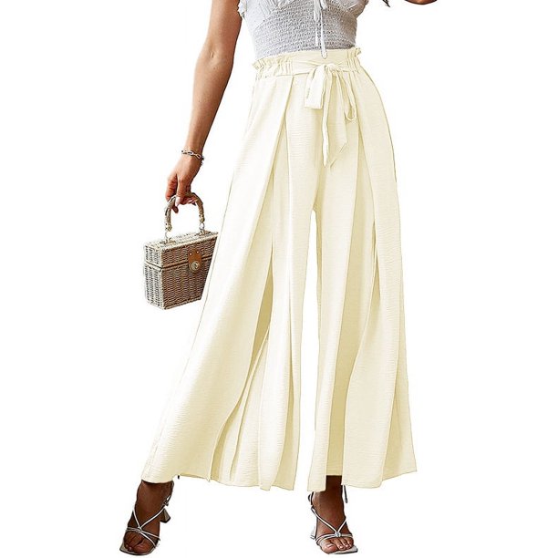Pantalones anchos plisados de cintura alta con lazo sueltos de primavera y verano con cinturón
