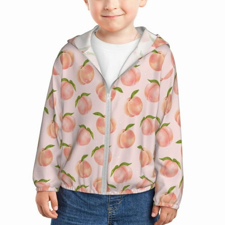 

Qekee Peach With Leaves Print UPF 50+ Kids Sun-Protective Hooded Long Sleeve Rash Guard for Fishing Water Beach Sports -3 Years