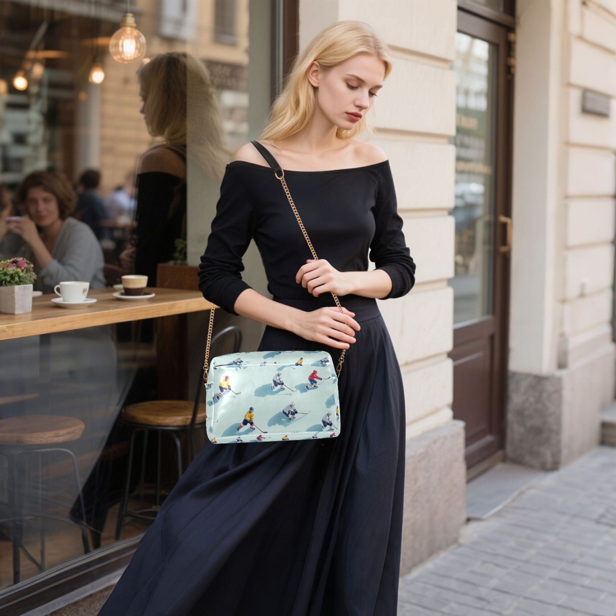 FORMRS Women Crossbody Purse with Chain Strap Vegan Leather Shoulder Handbag, Ice Hockey