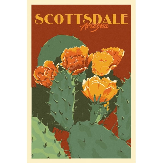 Scottsdale, Arizona, Prickly Pear Cactus, Letterpress (12x18 Wall Art Poster, Room Decor)