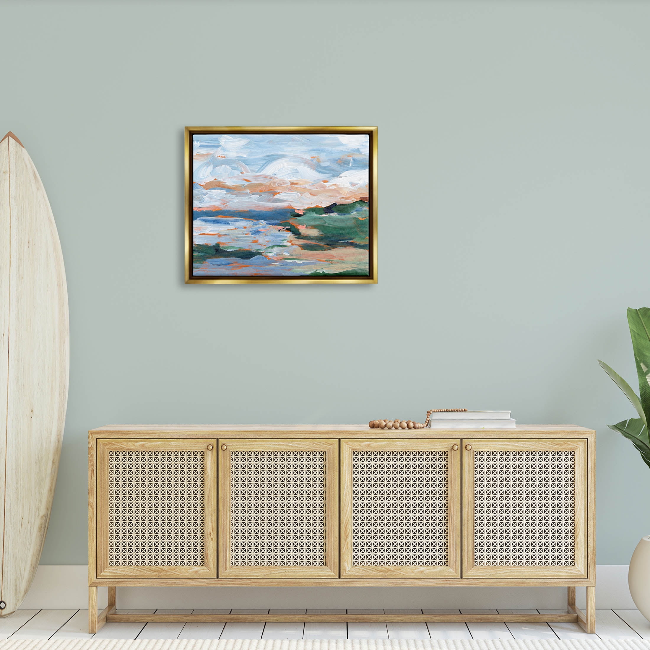 Seaside Modern Landscape Scene Landscape Painting Metallic Gold Framed Art Print Wall Art